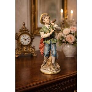 KPM Berlin Germany Antique 1890s Porcelain Boy With Horn Figurine, 11.5”